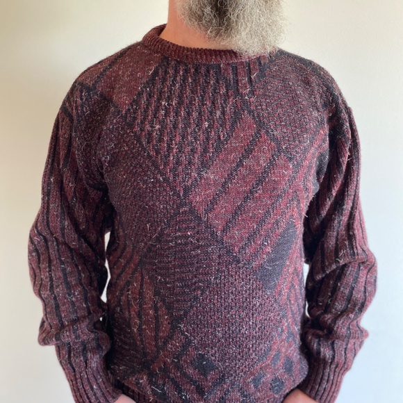 Vintage 80's Leo Chevalier Sweater XL – Maroon Unisex Grandpa Core Knit - Picture 2 of 10